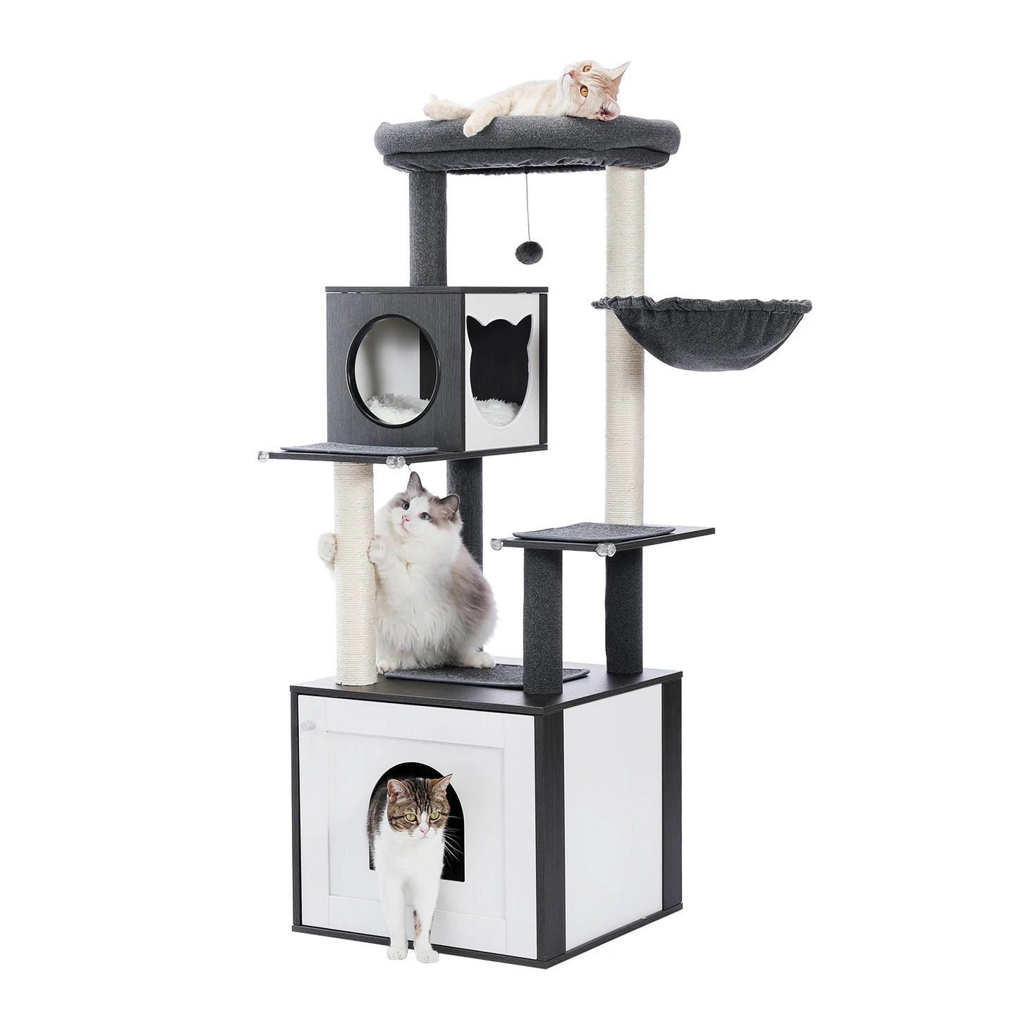 Cat Tree with Litter Box Enclosure and Covered Scratching Post