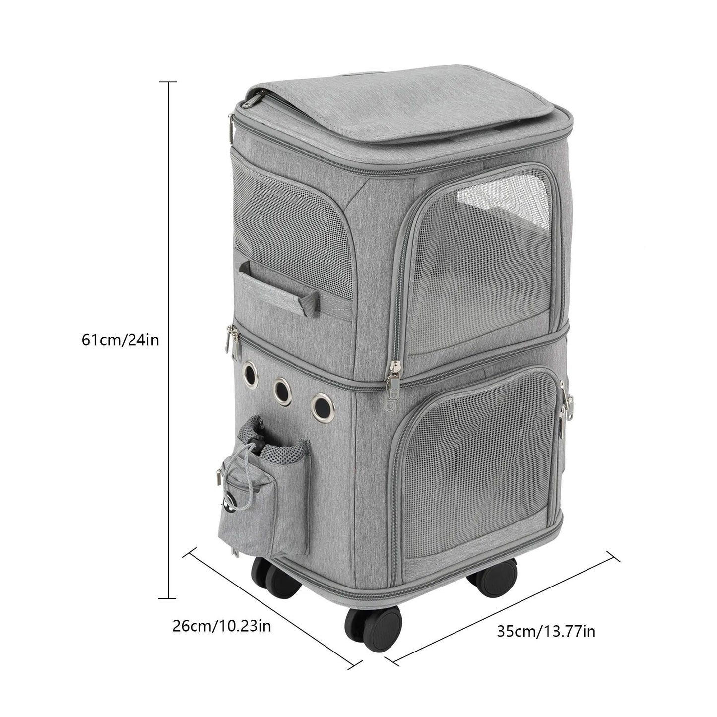 Double-Compartment Pet Carrier with Wheels