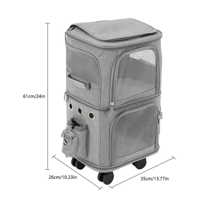 Double-Compartment Pet Carrier with Wheels
