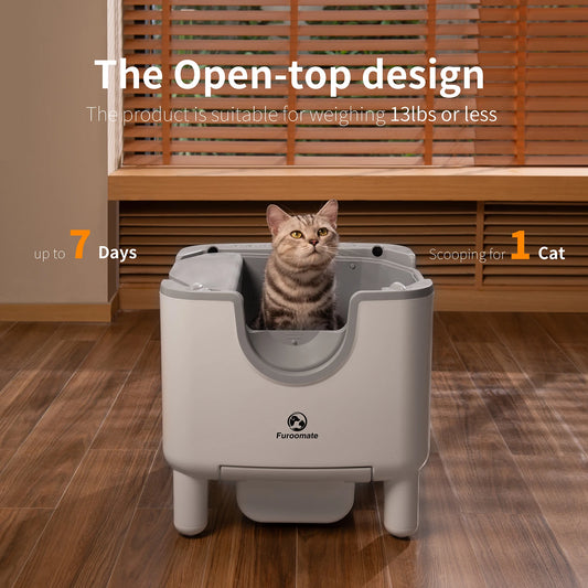 Open-Top Automatic Self-Cleaning Cat Litter Box with Odor Control, Safety Features, and Easy Maintenance