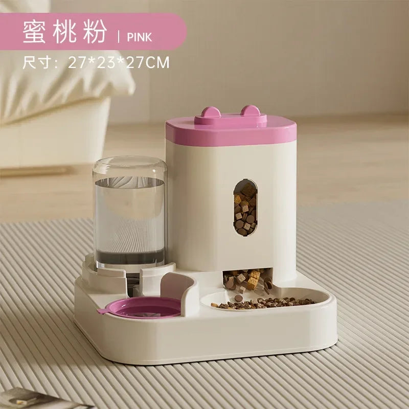 Automatic Pet Feeder Bowl With Water Fountain and Large Capacity Food Storage Dispenser