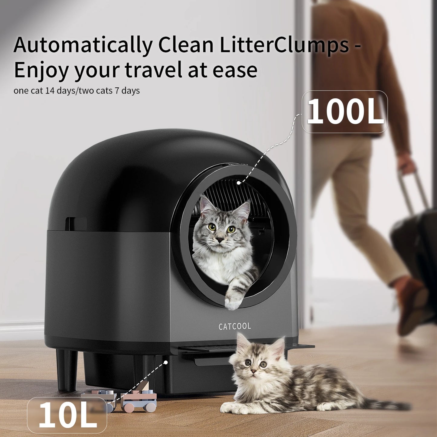 Self Cleaning Automatic Cat Litter Box with Stairs, Safety Protection and APP-Control