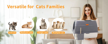 Enclosed Stainless Steel Cat Litter Box with Lid Large Litter Pan and High Wall
