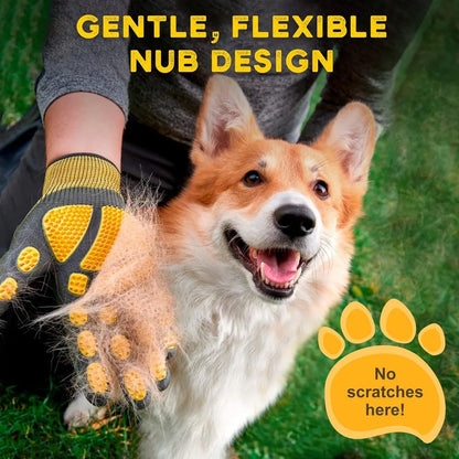 Pet Grooming and Bathing Gloves - Effective Pet Hair Removal and Deshedding + Massaging