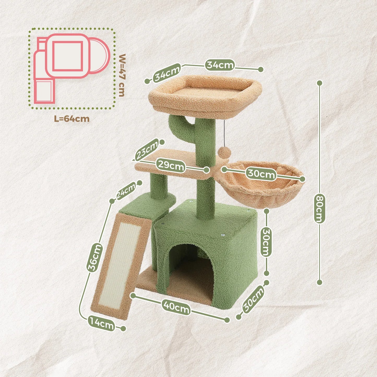 Cat tree with Scratching Posts, Big Hammock and Removable Top Perch
