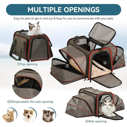 2-Side Expandable Cushioned Pet Carrier - Fits Two Cats or One Dog