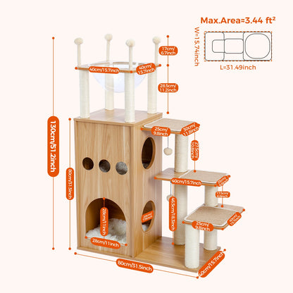 Multi-Level Cat Tree with Scratching Posts and Hammocks