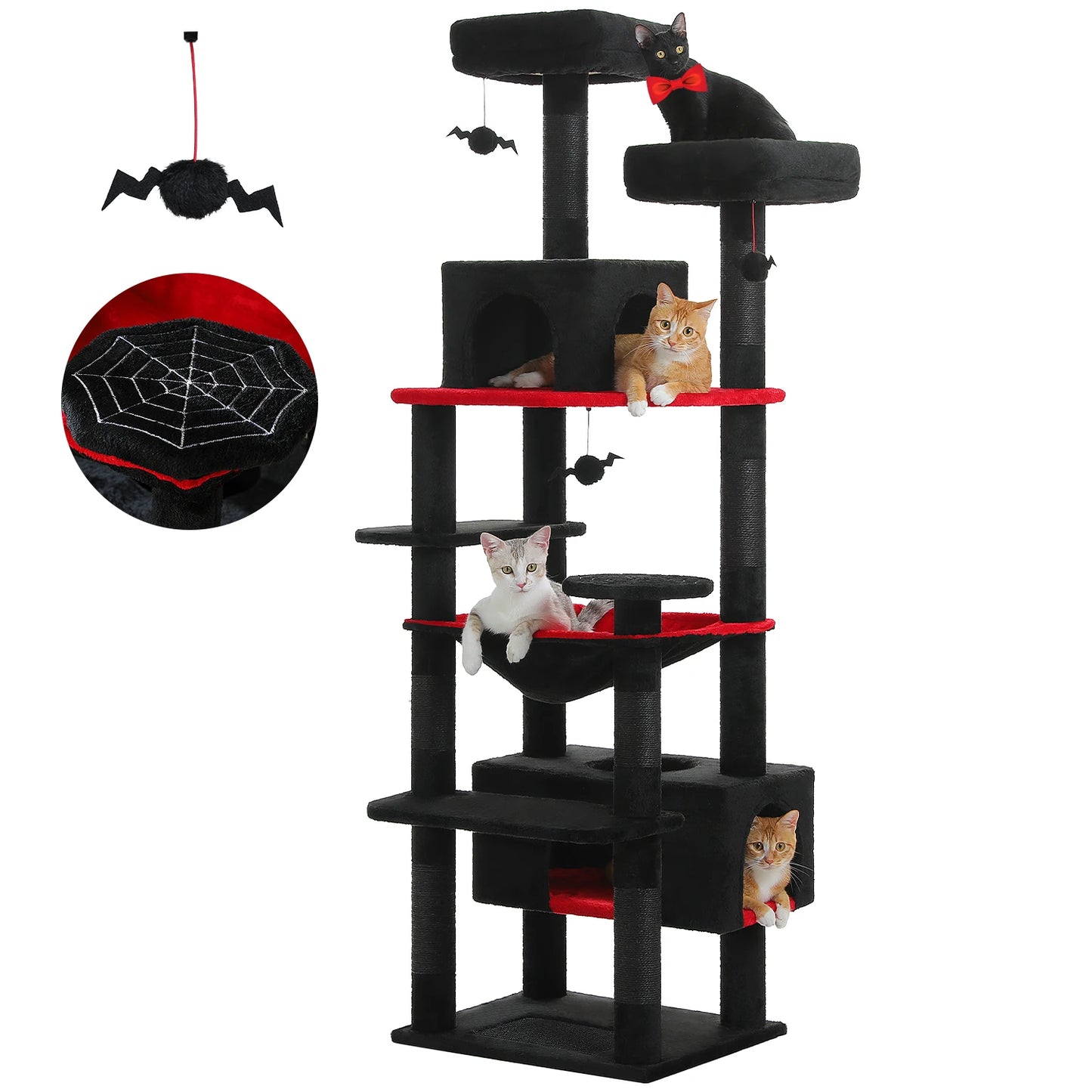 Large Indoor Cat Tree and Tower With Scratching Posts, Spacious Hammock and Padded Perches