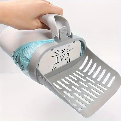 Easy-Use Cat Litter Scoop with Waste Bag Holder | Plastic Litter Box Cleaner | Ideal for All Cat Breeds | Essential Pet Supply