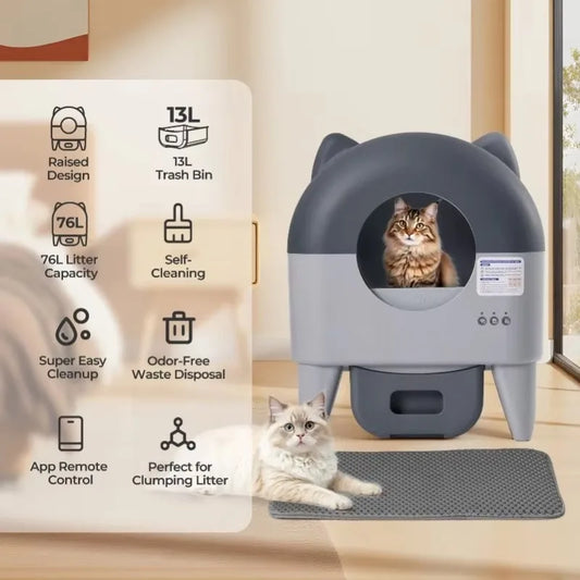 Multi-Cat Compatible Automatic Cat Litter Box with APP Control and Odor Control