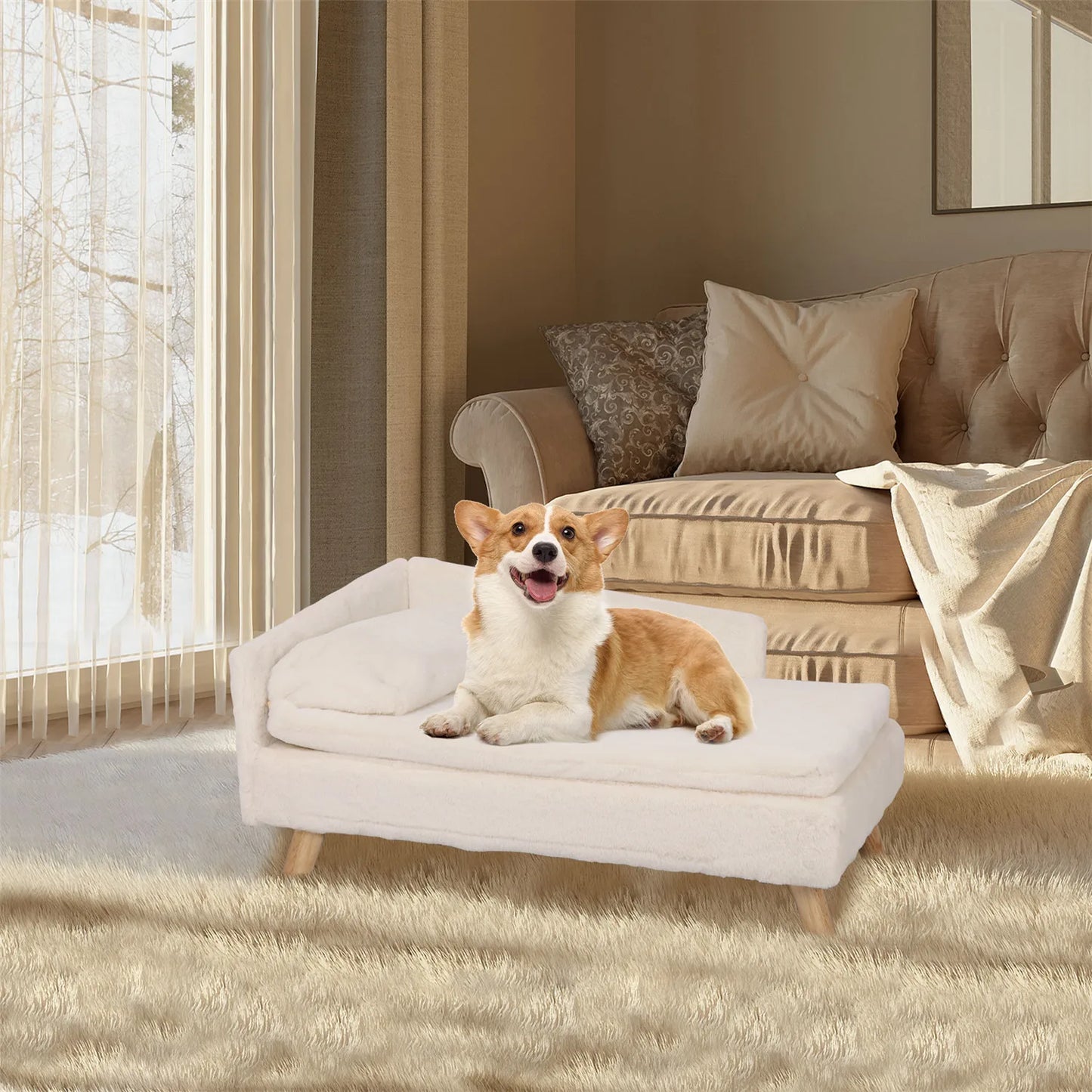 Cozy Elevated Waterproof Pet Bed with Sturdy Wood Legs