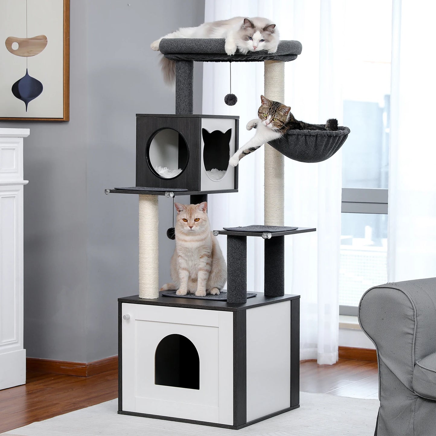 Multi-Level Cat Tree with Scratching Posts and Hammocks
