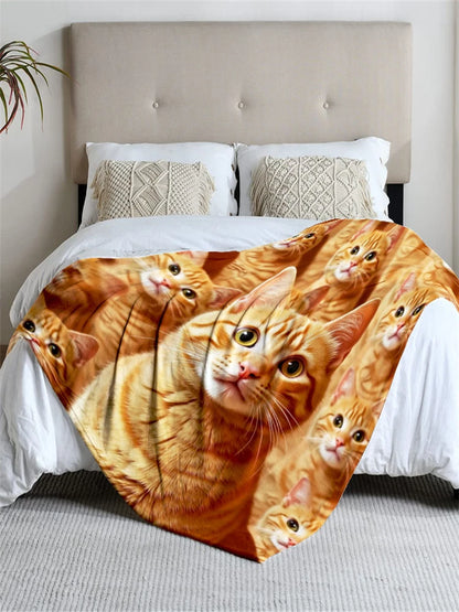 1-piece multi-use, soft, orange cat-themed flannel blanket