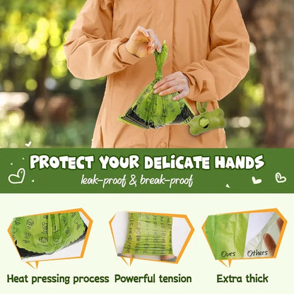 Thick Waste Poop Bag Set with Dispenser & Leash Clip for Pets