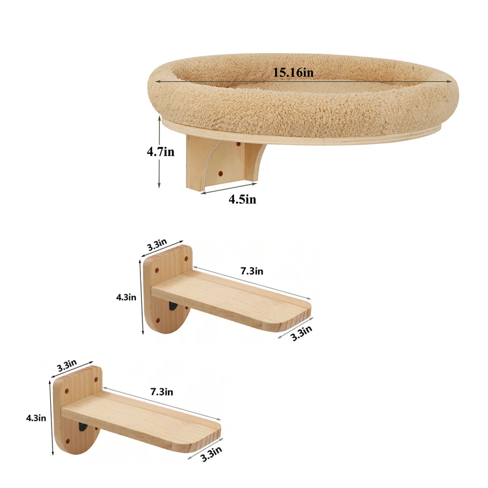 Cat Wall Mounted Solid Wooden Furniture with Climbing Ladder, Perch, Hammock and Scratching Post