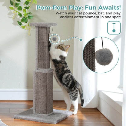 Large Scratching Post for Indoor Cats with Woven Sisal Dangling Ball