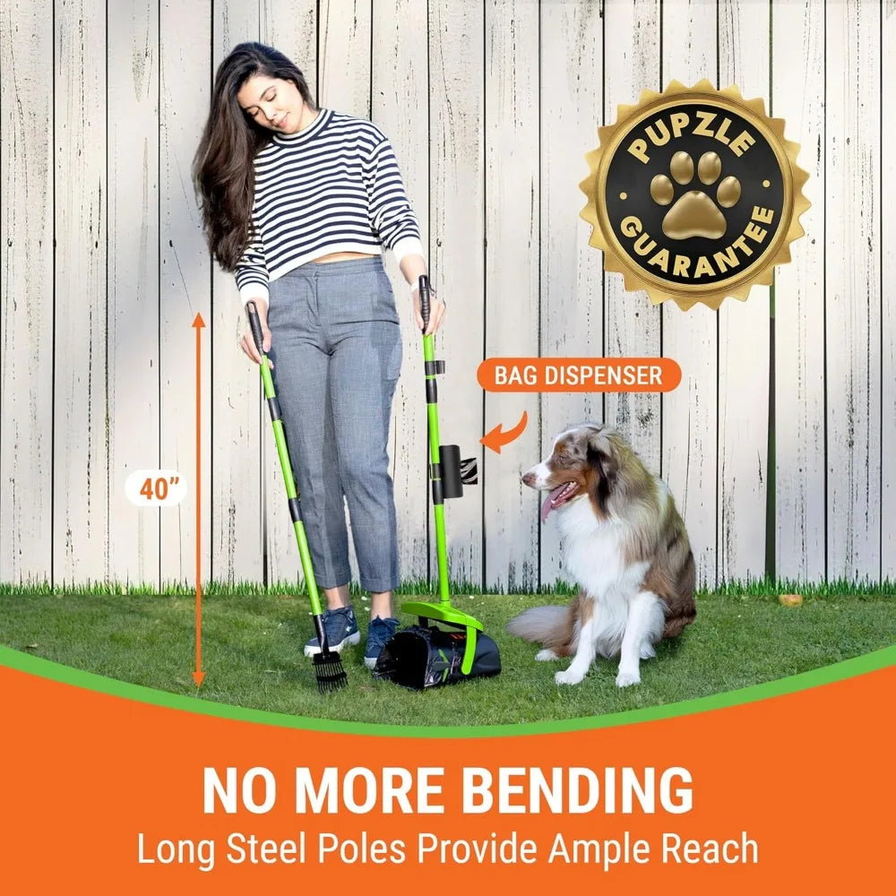 Dog Pooper Scooper with Bag Attachment and 40" Long Handle