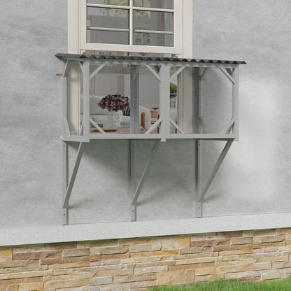 Wooden Catio Window Perch with Hammock - for Sunbathing, Napping & Overlooking