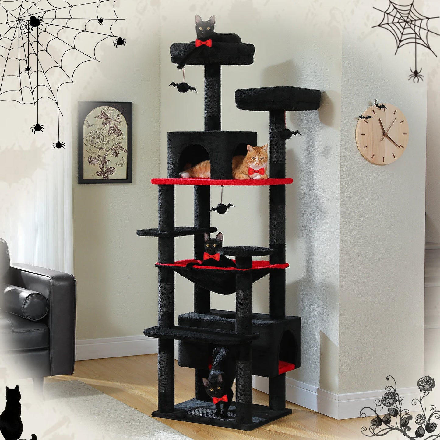 Large Indoor Cat Tree and Tower With Scratching Posts, Spacious Hammock and Padded Perches