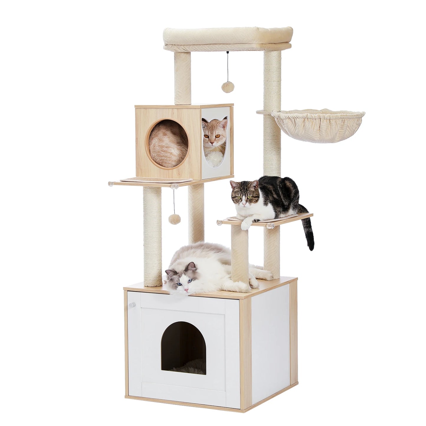 Cat Tree with Litter Box Enclosure and Covered Scratching Post