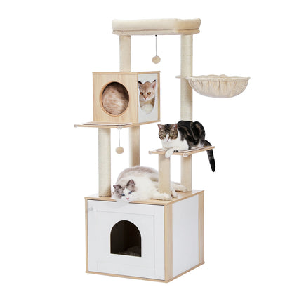 Cat Tree with Litter Box Enclosure and Covered Scratching Post
