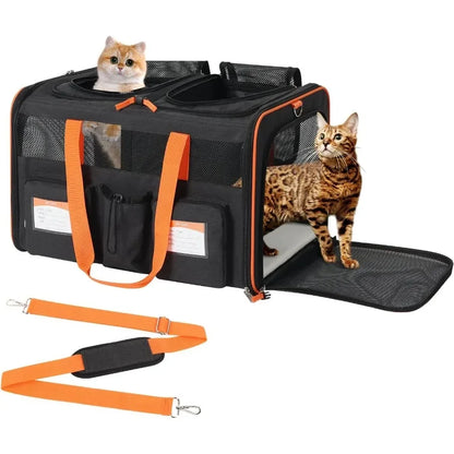 Large Double Pet Carrier with Removable Divider
