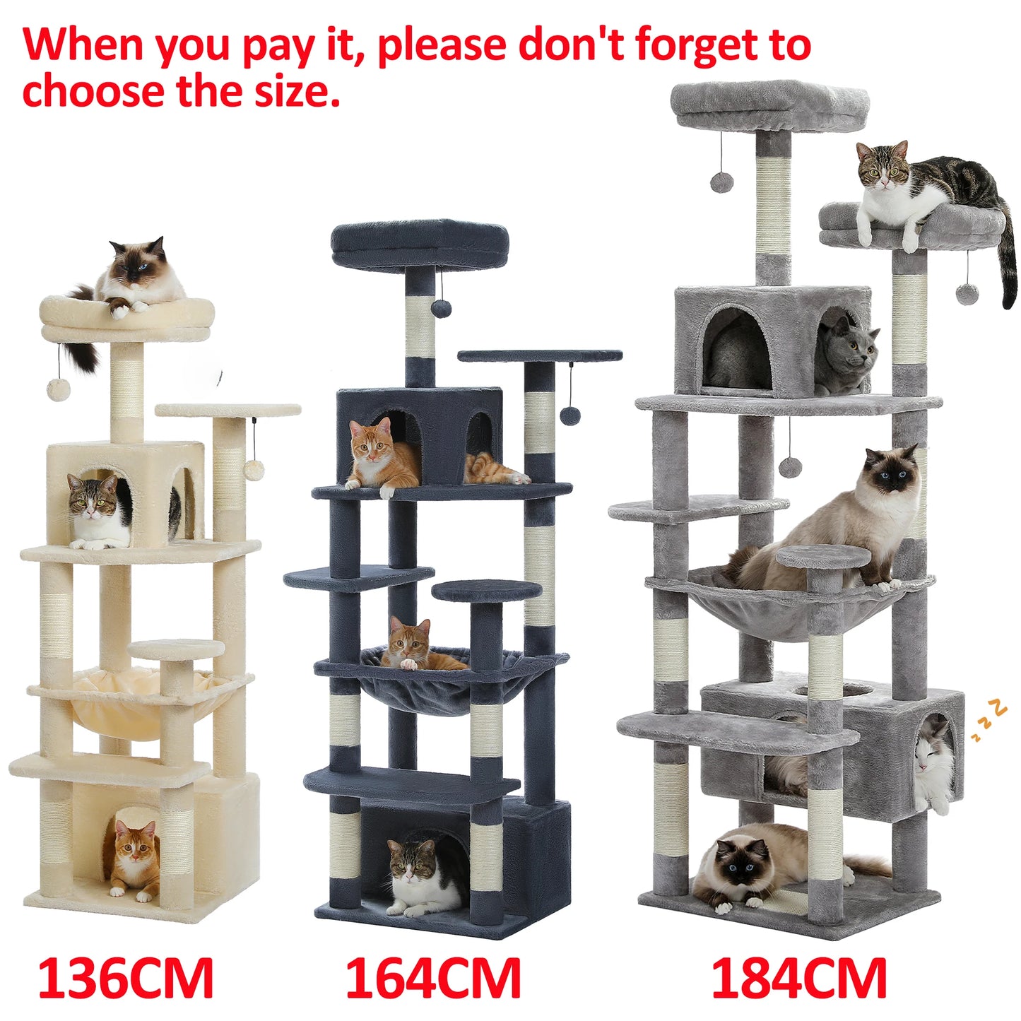 Large Indoor Cat Tree and Tower With Scratching Posts, Spacious Hammock and Padded Perches