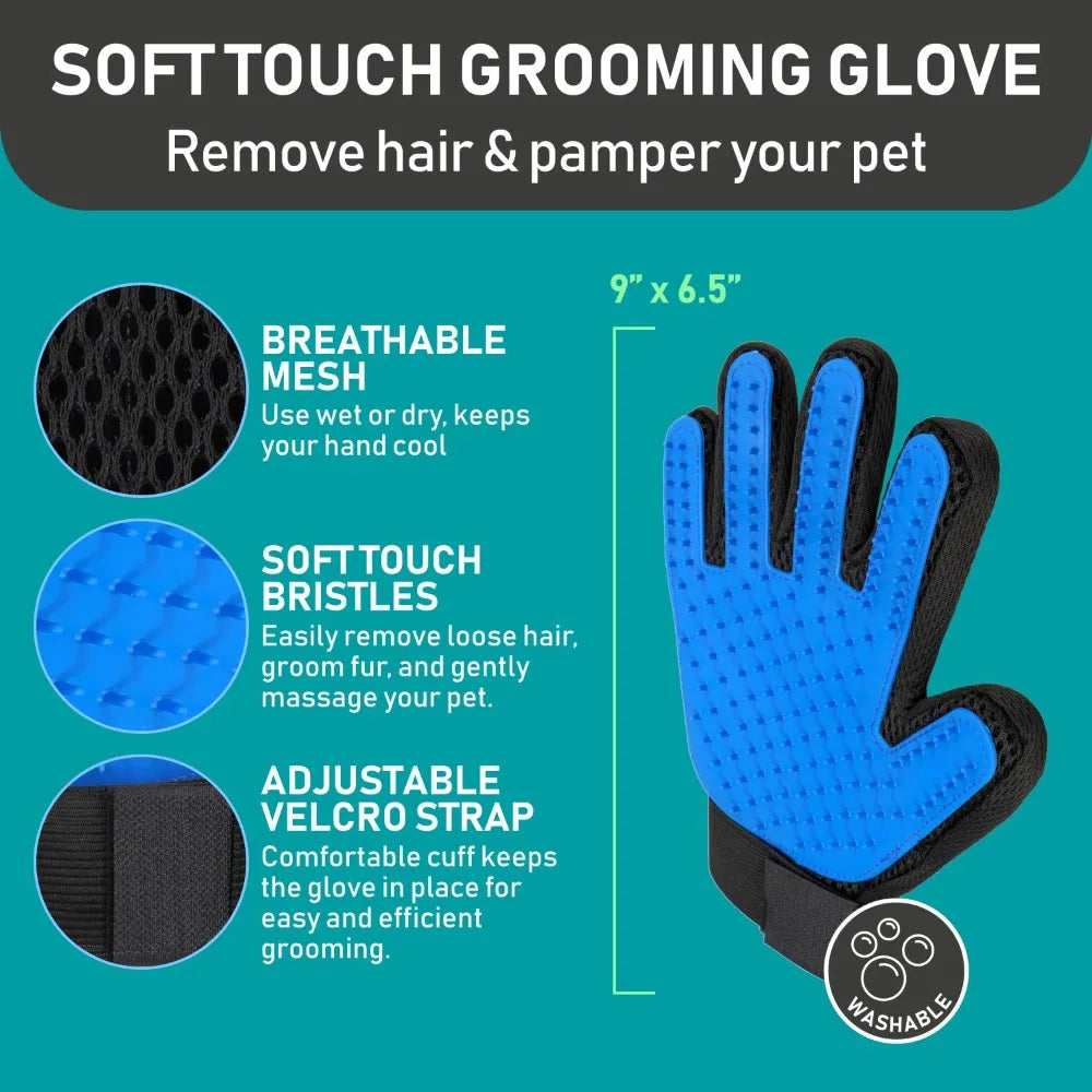 Pet Grooming Brush and 2X Grooming Gloves Combo - Double Sided Dematting, Deshedding Undercoat Rake