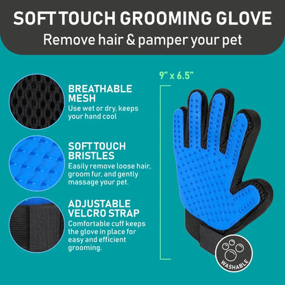 Pet Grooming Brush and 2X Grooming Gloves Combo - Double Sided Dematting, Deshedding Undercoat Rake