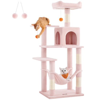 Multi-level, 56.3-Inch Cat Tower/Tree/Condo  with 4 Scratching Posts, 2 Perches, Hammock and Cave