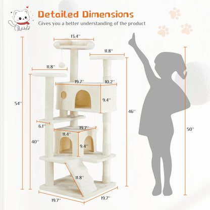 Indoor 54-inch Multi-Level Cat Tree/Tower with Scratching Post