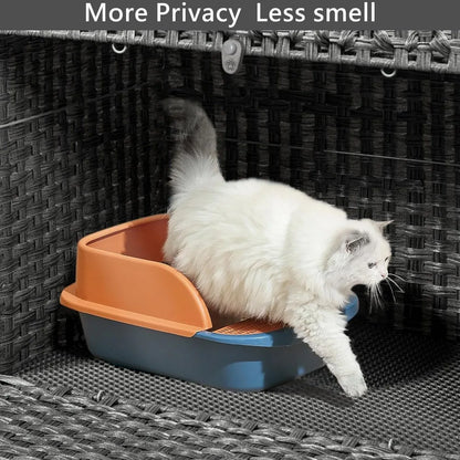 2-in-1 Handwoven Rattan Cat Bed and Hidden Litter Box Furniture