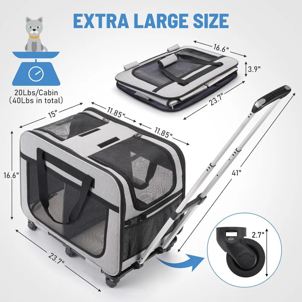 Double Pet Carrier with Wheels