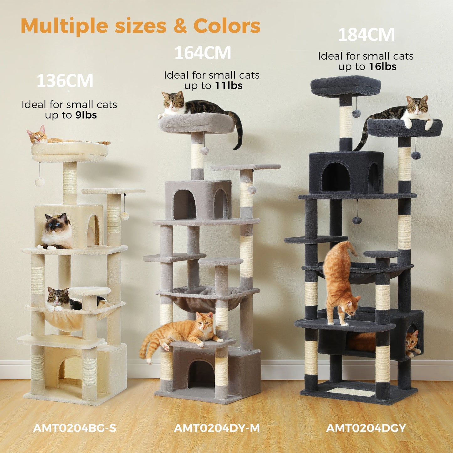 Large Indoor Cat Tree and Tower With Scratching Posts, Spacious Hammock and Padded Perches