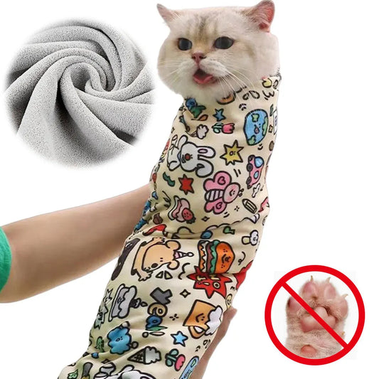 Calming, Anti-Scratch Restraint Wrap for Cats with Folding Cosmetic Bag