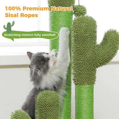 Cactus Cat Scratching Post  with 3 Sisal Scratching Poles and Interactive Dangling Balls