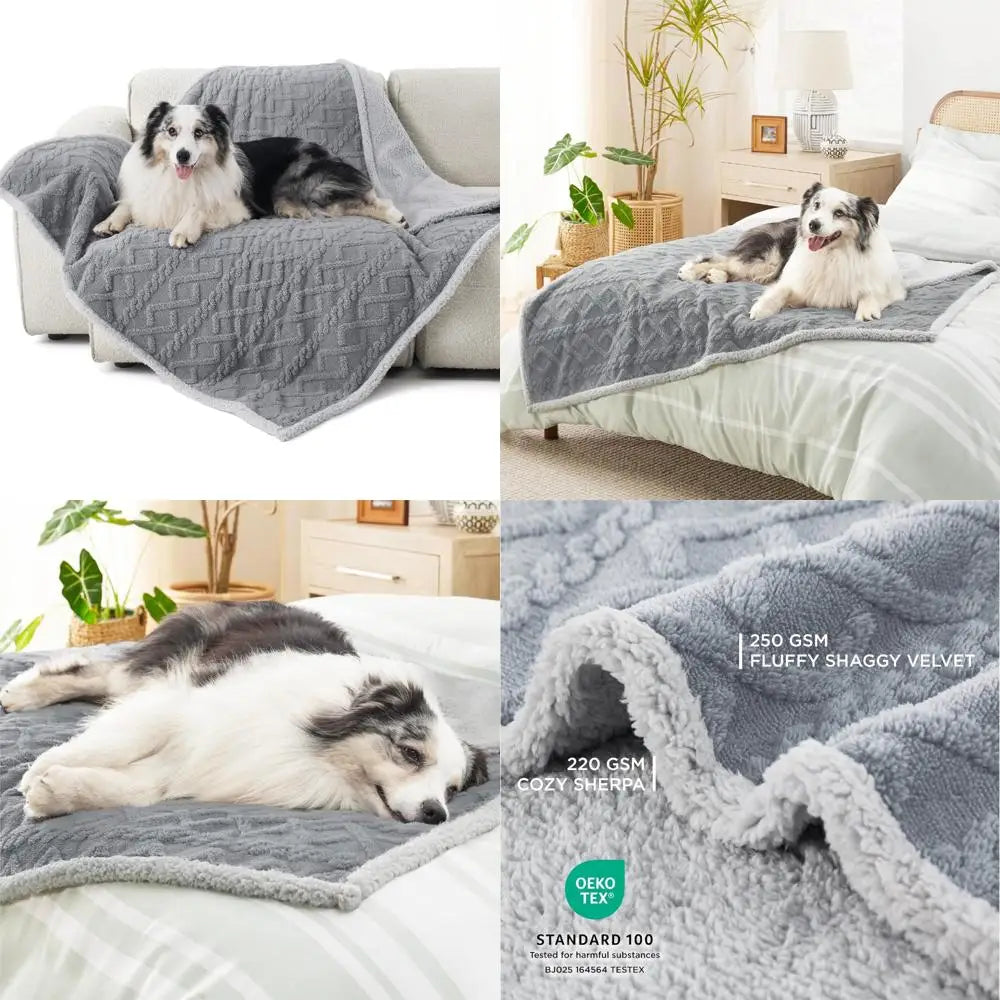 Waterproof Dog Blankets for Large Dogs - Pet Blanket for Couch Protector Washable, Premium Jacquard Coral Fleece Cat Throw Blan