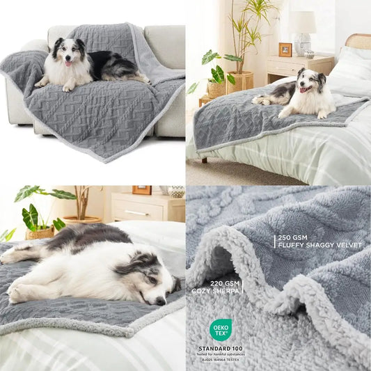 Waterproof Dog Blankets for Large Dogs - Pet Blanket for Couch Protector Washable, Premium Jacquard Coral Fleece Cat Throw Blan