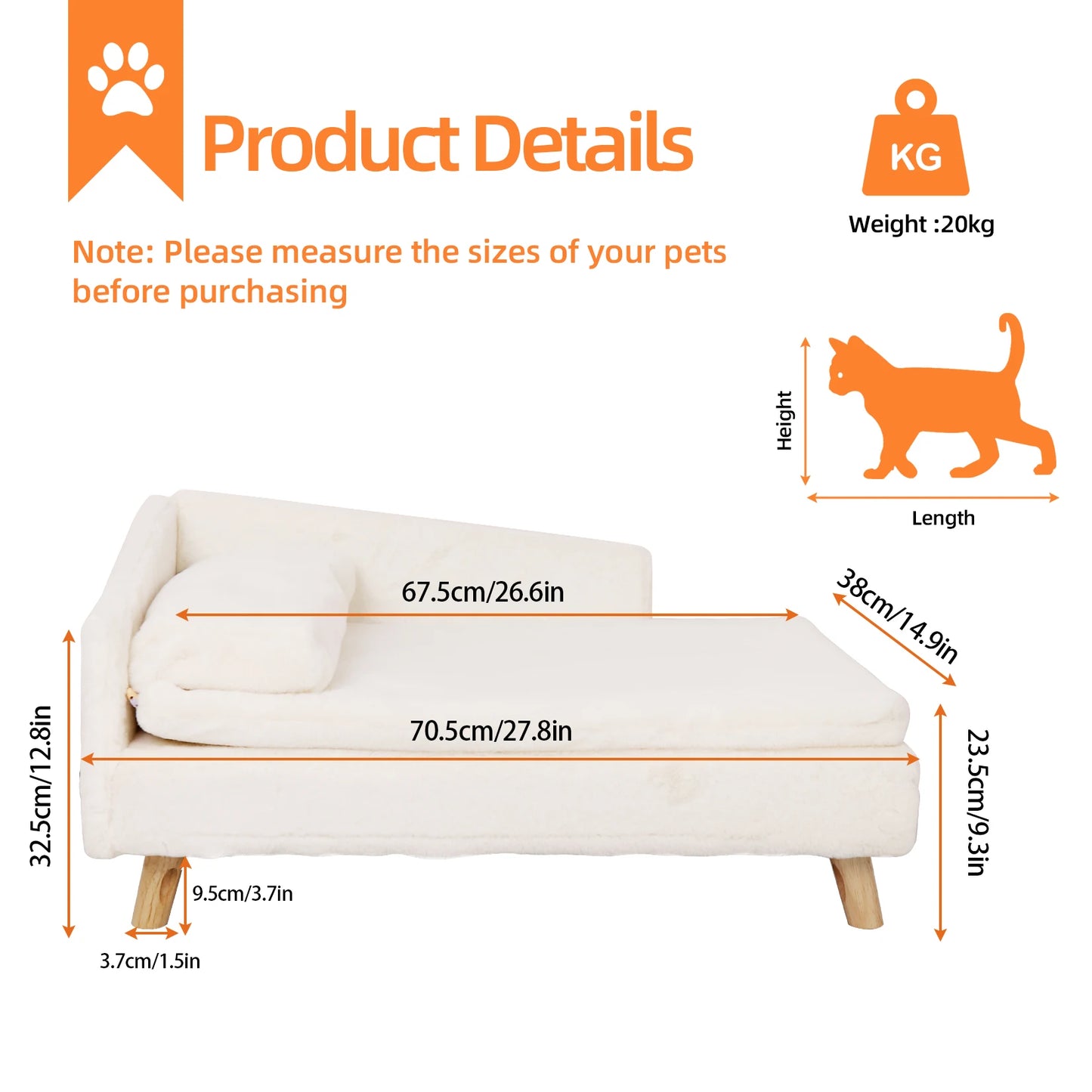 Cozy Elevated Waterproof Pet Bed with Sturdy Wood Legs