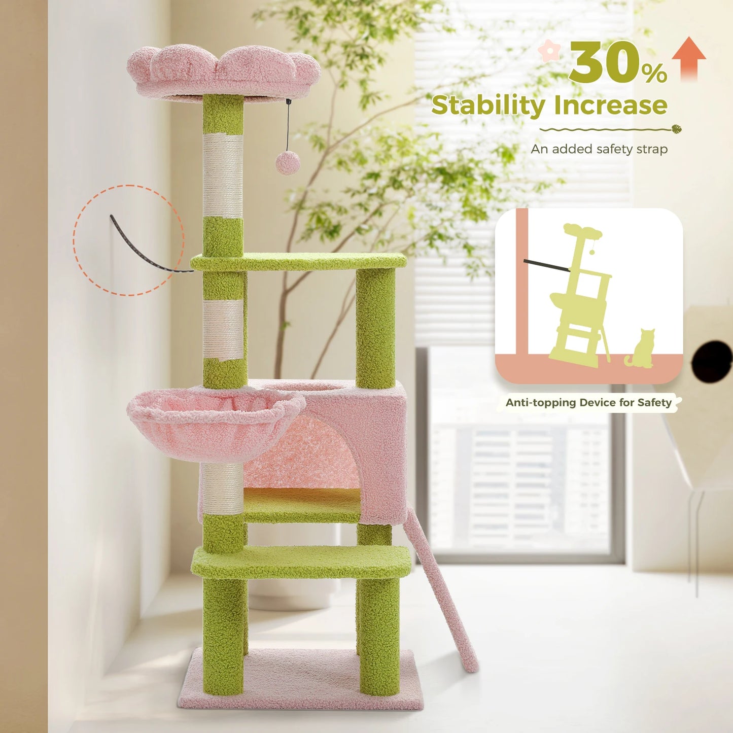 Flower Multi-Level Cat Tower/Tree with Scratching Posts and Top Perch