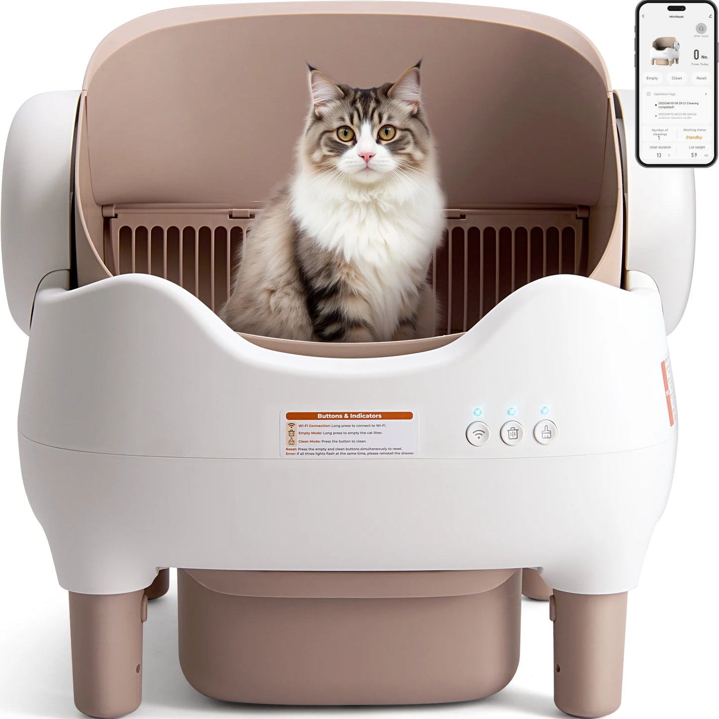 Self Cleaning, Automatic Cat Litter Box with APP Control, Odor-Free  Large Waste Bin, Open-Top for Multi Cats