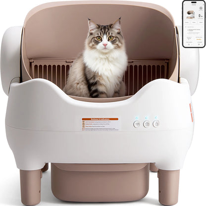 Self Cleaning, Automatic Cat Litter Box with APP Control, Odor-Free  Large Waste Bin, Open-Top for Multi Cats