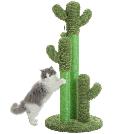 Cactus Cat Scratching Post  with 3 Sisal Scratching Poles and Interactive Dangling Balls