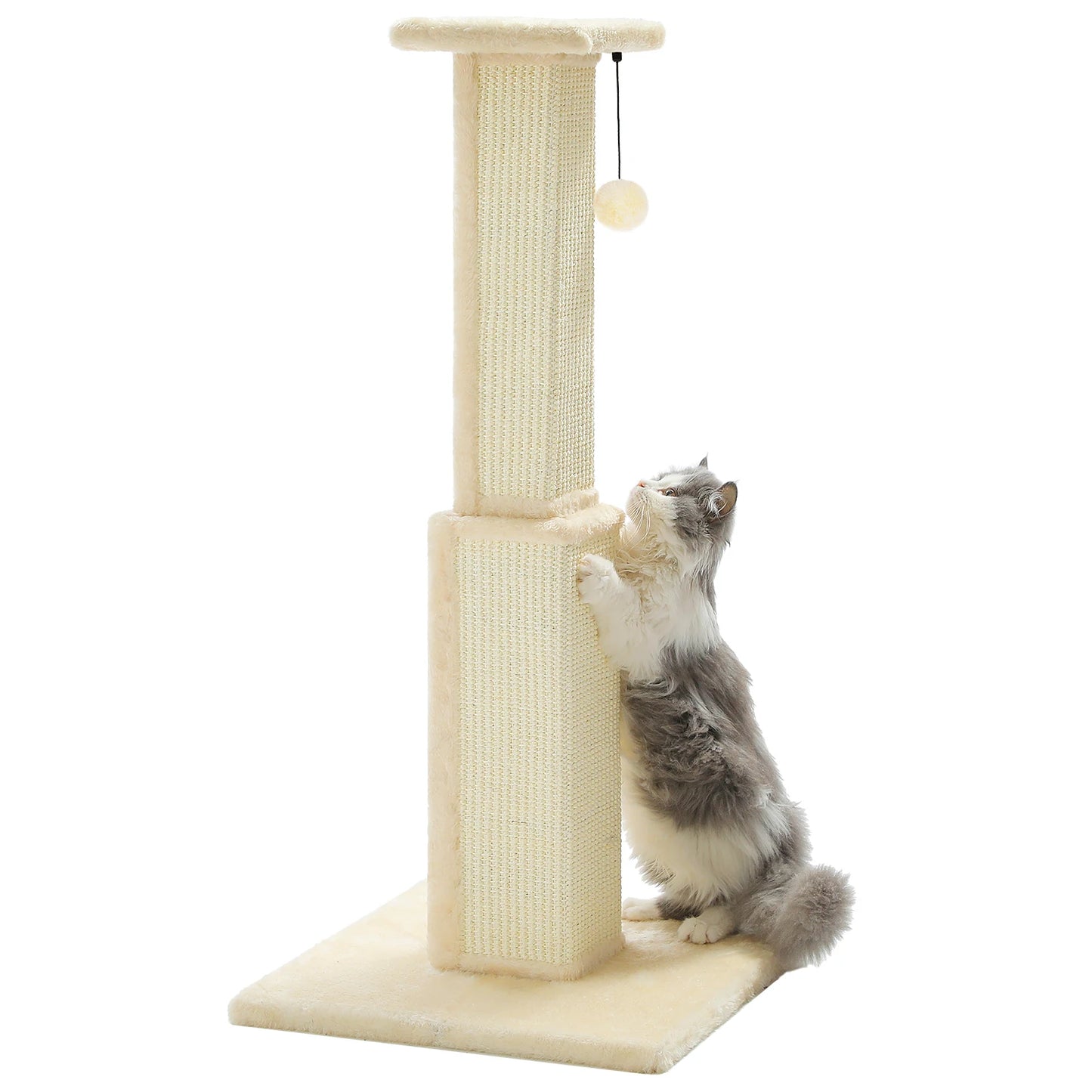 Large Scratching Post for Indoor Cats with Woven Sisal Dangling Ball