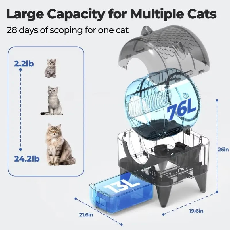 Multi-Cat Compatible Automatic Cat Litter Box with APP Control and Odor Control
