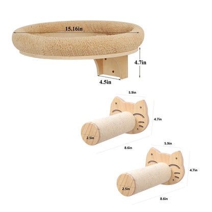 Cat Wall Mounted Solid Wooden Furniture with Climbing Ladder, Perch, Hammock and Scratching Post